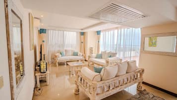 Penthouse, 3 Bedrooms, Balcony, Ocean View | Living area | 42-inch flat-screen TV with satellite channels, TV