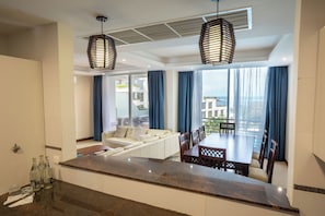 Presidential Suite, 3 Bedrooms, Kitchen, Ocean View | Living area | 42-inch flat-screen TV with satellite channels, TV