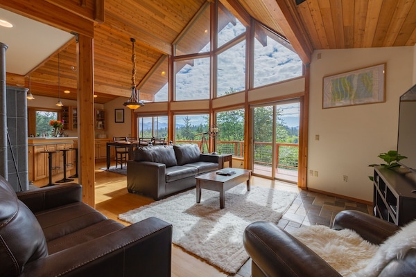 Una Smart TV, una chimenea, libros, un reproductor estéreo