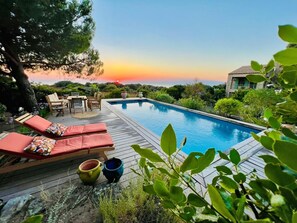 Outdoor pool, a heated pool - CASALENA house, with swimming pool and sea view, sleeps 8. (Lumio)