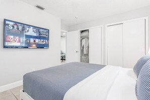 1 bedroom, desk, iron/ironing board, travel cot