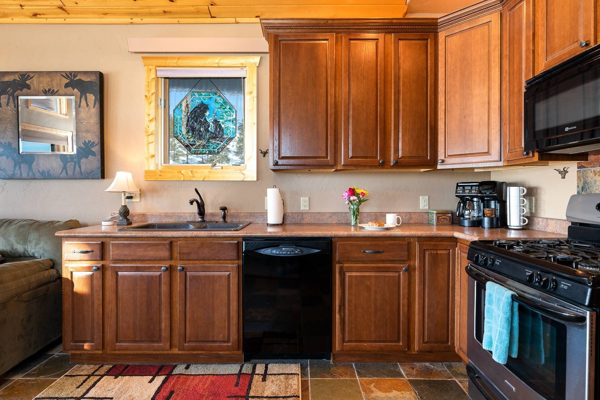 Fridge, microwave, dishwasher, coffee/tea maker