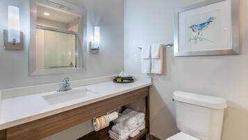 Shower, free toiletries, hair dryer, towels
