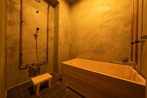 Hair dryer, towels, shampoo