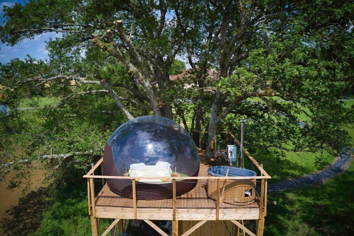 Panorama boomhut, en-suite badkamer | 1 slaapkamer, luxe beddengoed, individueel gedecoreerd