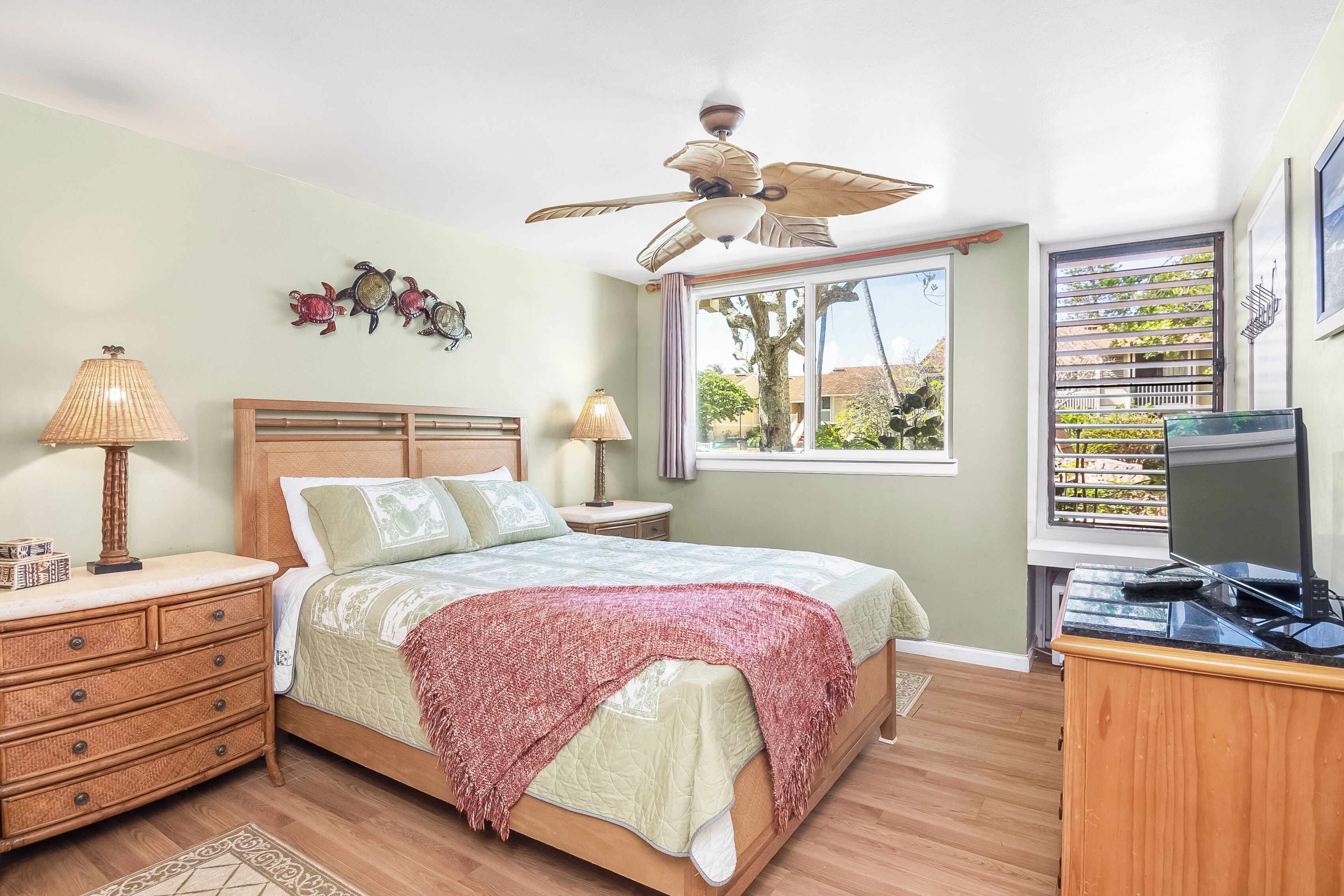 1 bedroom, desk, iron/ironing board, travel crib