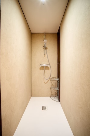 Douche, séchoir à cheveux, serviettes fournies, shampooing