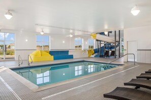 Indoor pool, open 8:00 AM to 10:00 PM, sun loungers
