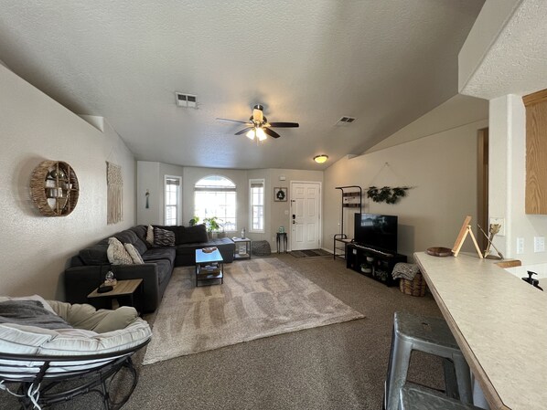 Smart TV, DVD player, table football, books