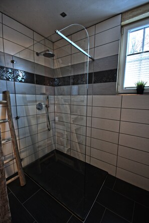 Dusche, Haartrockner, Handtücher, Seife