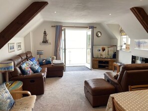 TV, DVD player, books - Floating Beach Hut. Seagull eye view over the famous iconic Tenby harbour. (Tenby)