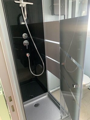 Shower, hair dryer, soap