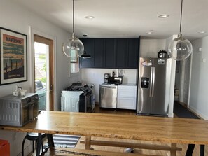 Fridge, microwave, dishwasher, coffee/tea maker