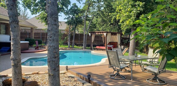 Indoor pool, outdoor pool - Backyard haven, modern house in upscale subdivision (North Richland Hills)
