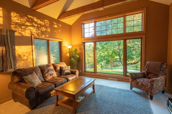 Smart TV, fireplace, DVD player, ping pong