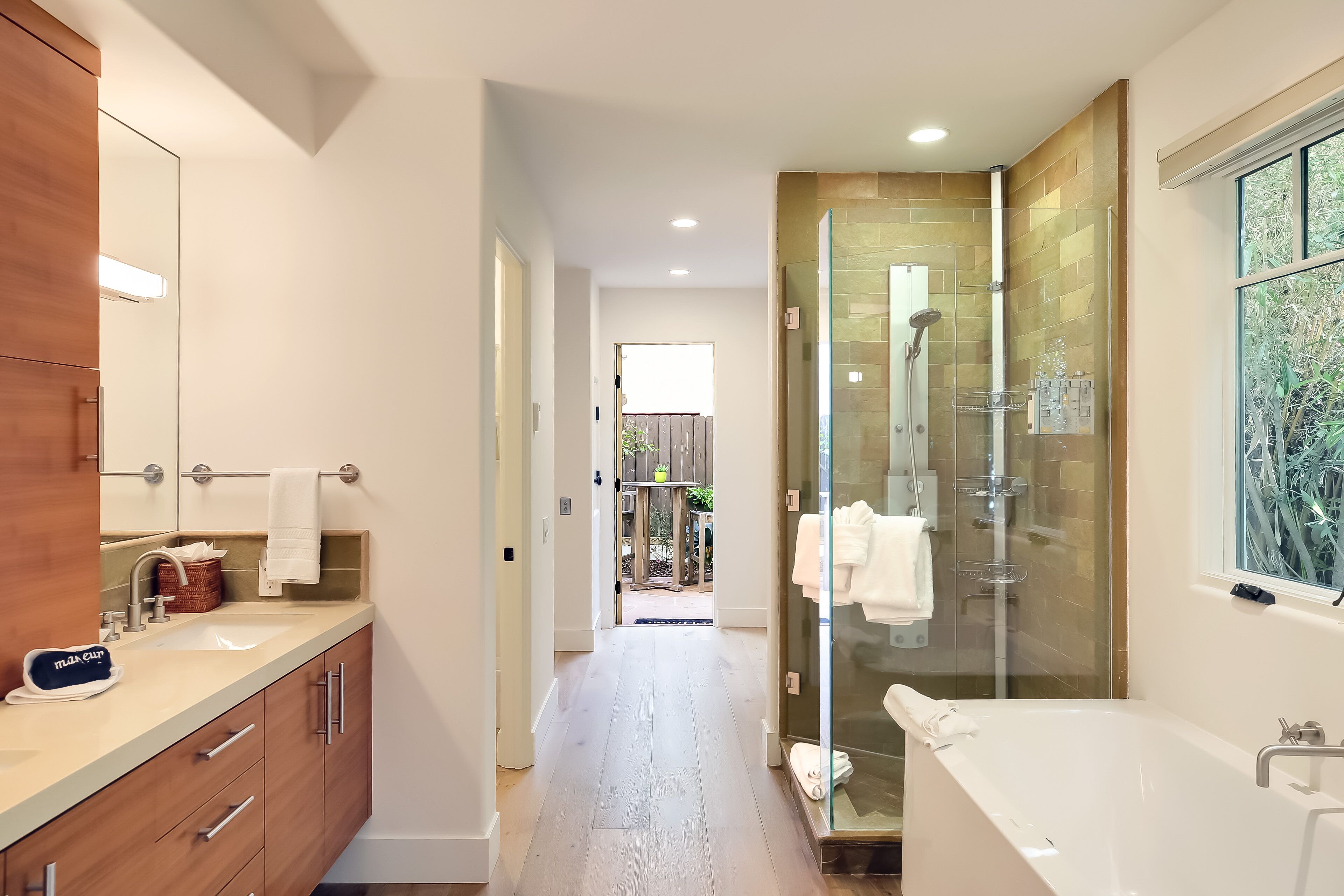 Bathtub, hair dryer, towels