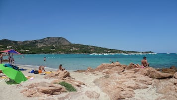 På stranden och solstolar