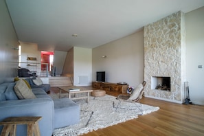 Smart TV y chimenea 