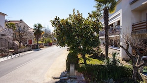 A residential street with houses, a palm tree, and a well-maintained garden. - Apartment Nola - Two Bedroom Apartment with Balcony (Porec)