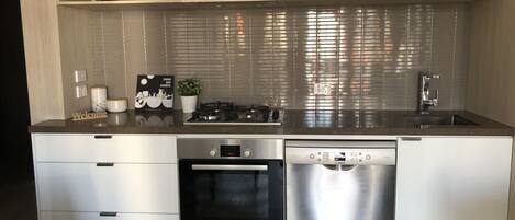 Fridge, microwave, oven, dishwasher