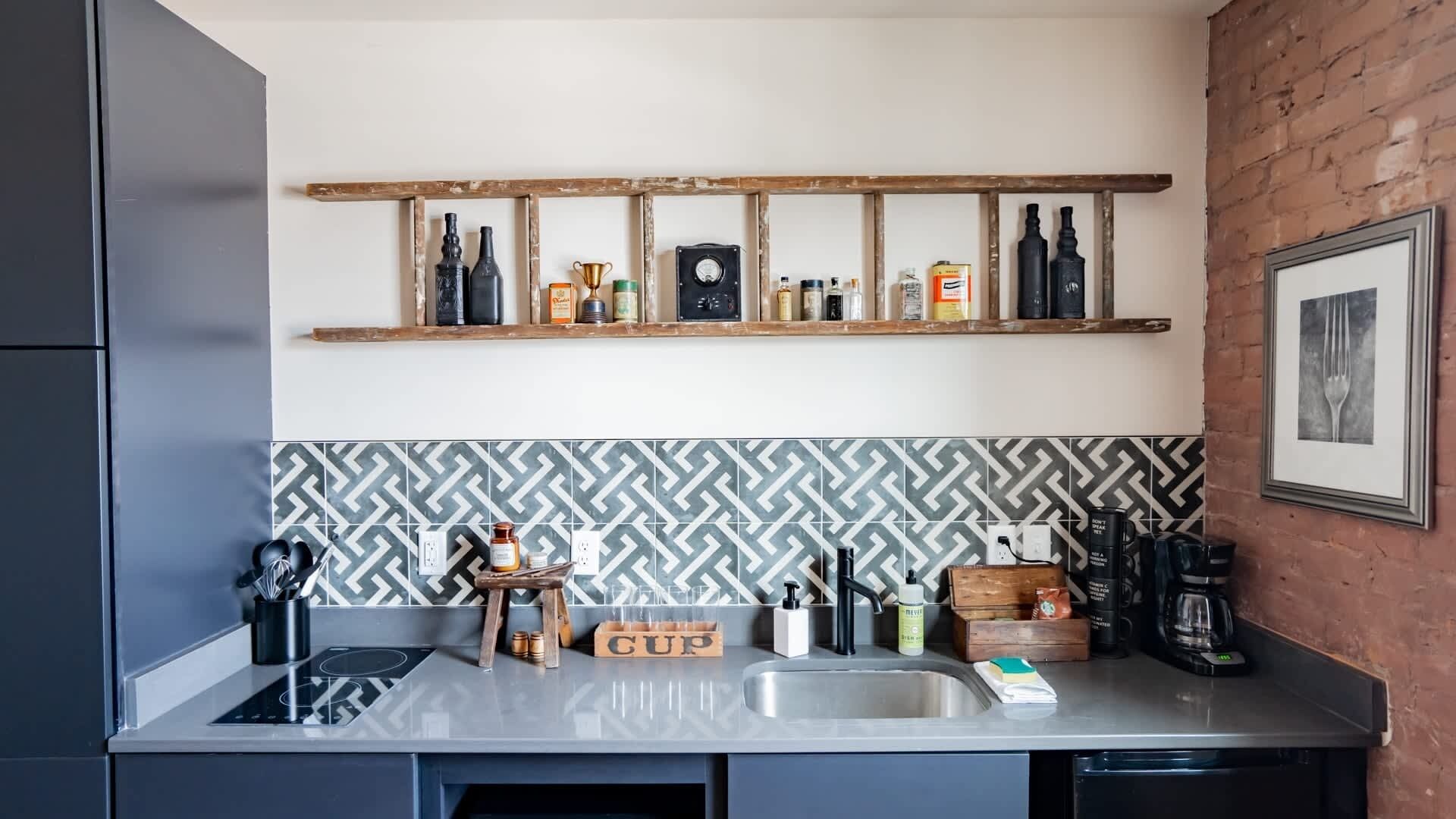 Microwave, stovetop, coffee/tea maker, toaster