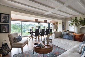 Smart-TV, Kamin, Bücher, Musikbibliothek