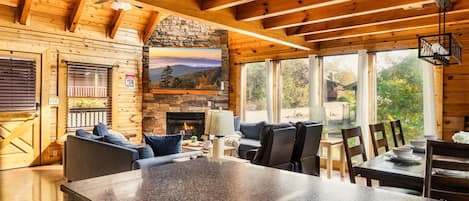 Smart TV, fireplace, ping pong, books