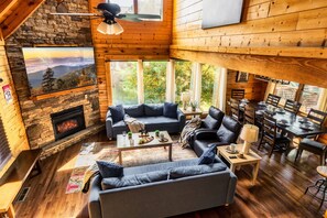 Smart TV, fireplace, ping pong, books