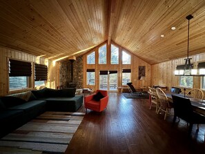 TV connectée, cheminée, livres