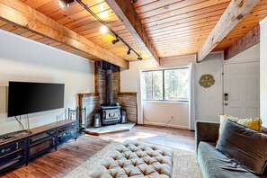 TV, DVD player, video library - Two-story dog-friendly condo with balcony, washer/dryer, & full kitchen (Camp Connell)