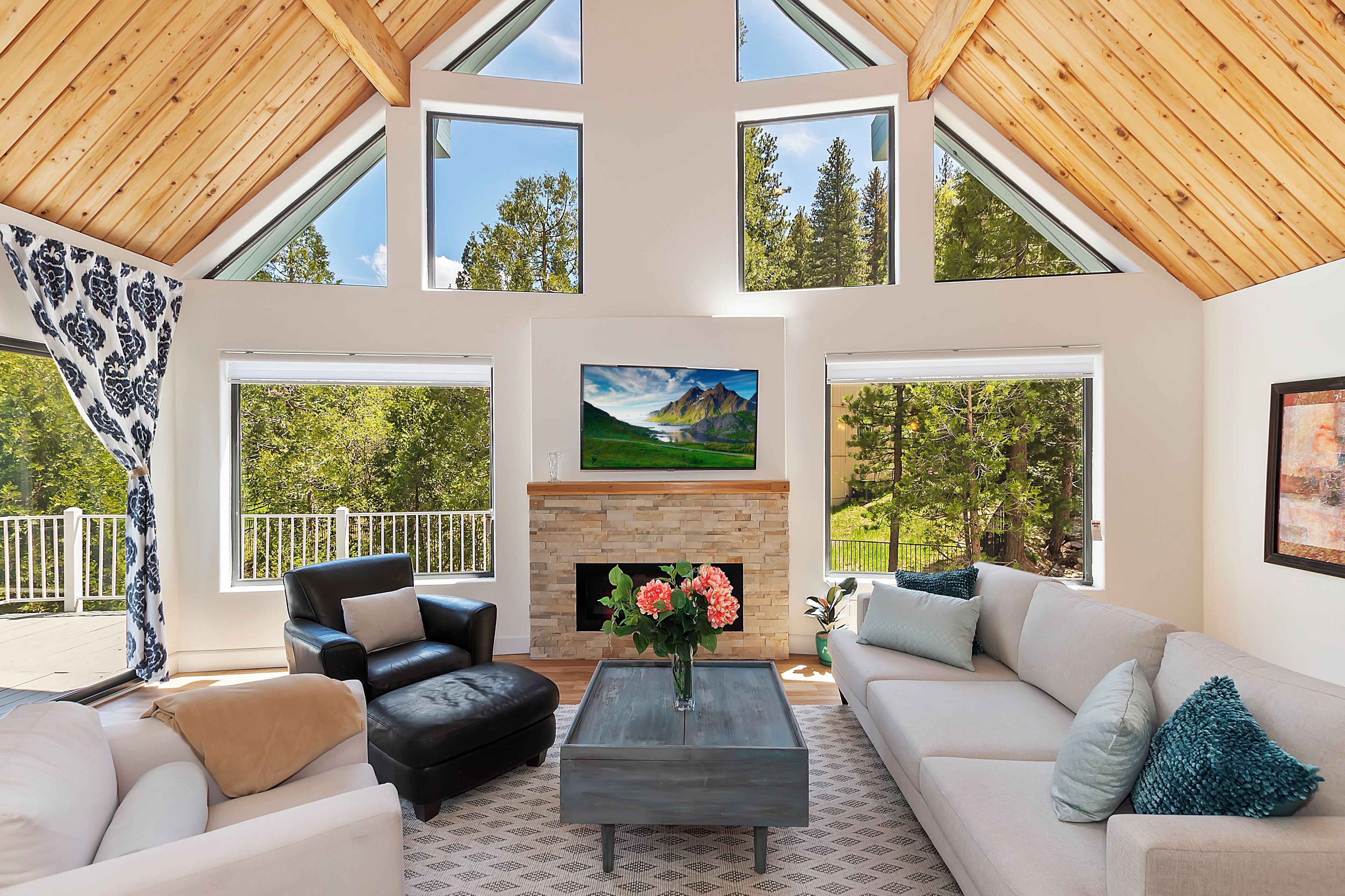 Una Smart TV, una chimenea, un reproductor de DVD