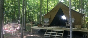 Full Site Woodland Glamping Rental near 3 of NY's Finger Lakes for 14+ 