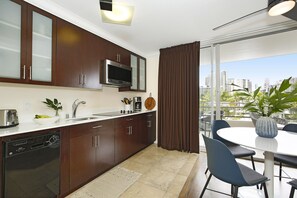 Fridge, microwave, oven, dishwasher
