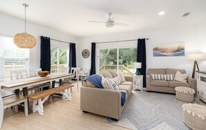 Smart TV, DVD player, books, video library