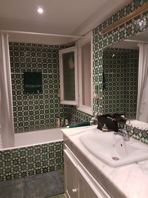 Hair dryer, soap, toilet paper