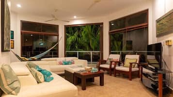 Smart-tv, pejs, dvd-afspiller, bøger