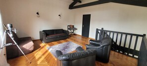 TV, DVD player, table football, books