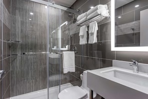 Ensemble douche/baignoire, sèche-cheveux, serviettes fournies