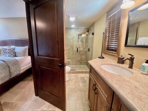 Eco-friendly toiletries, hair dryer, towels