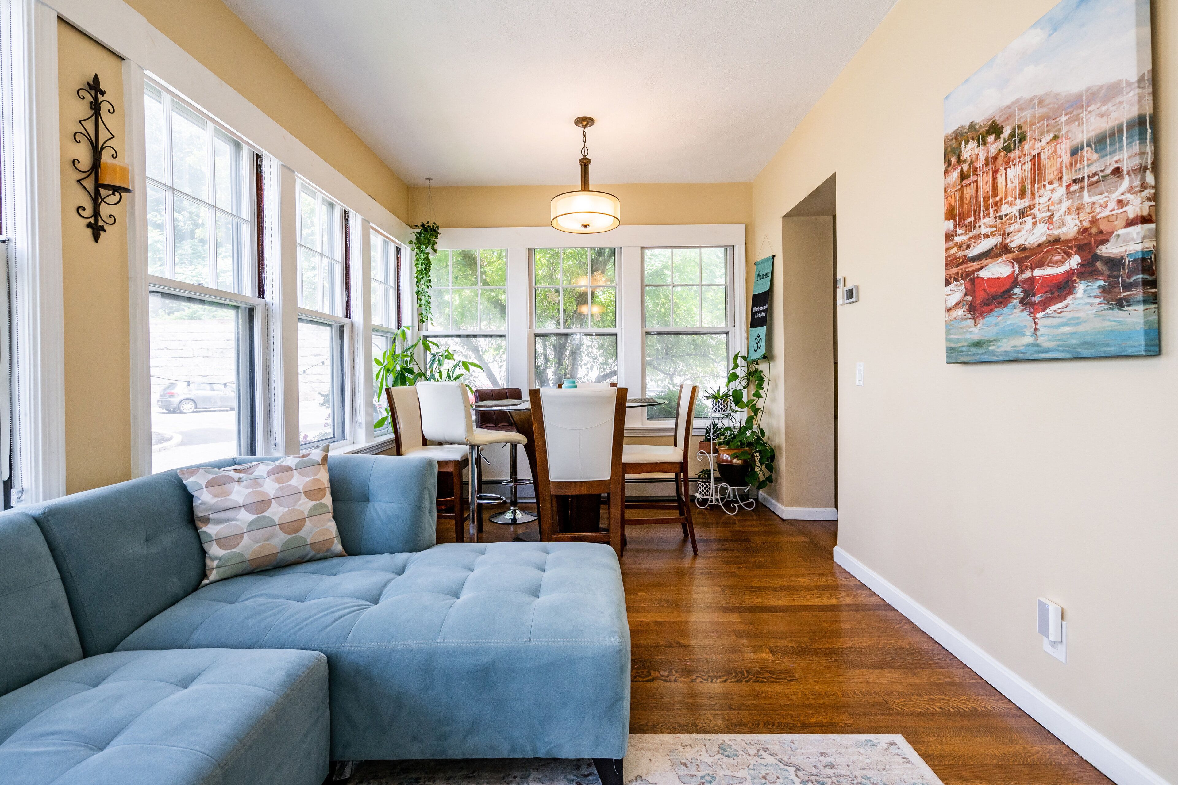 Smart TV, fireplace, video games, DVD player