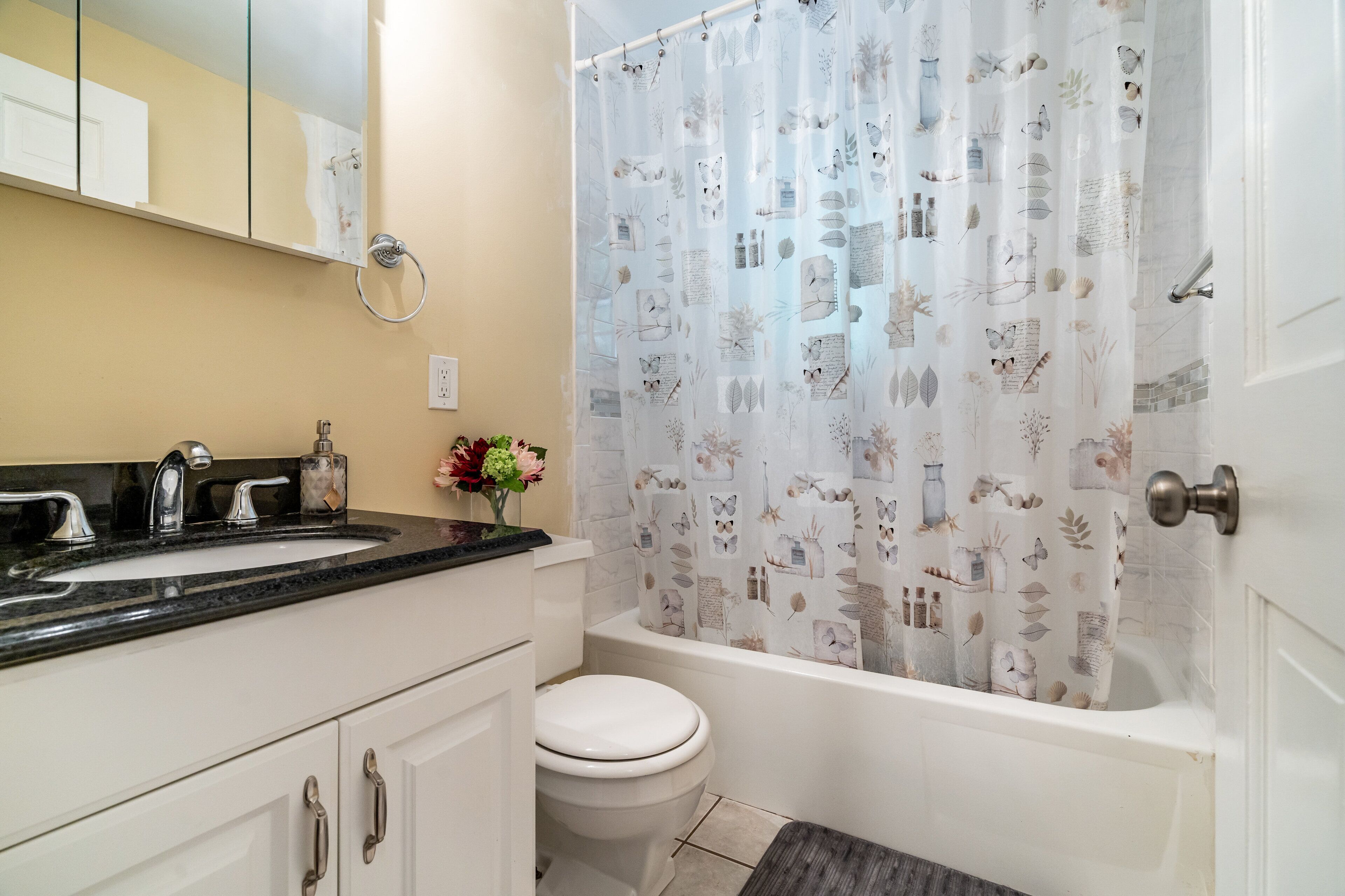 Bathtub, hair dryer, towels, soap