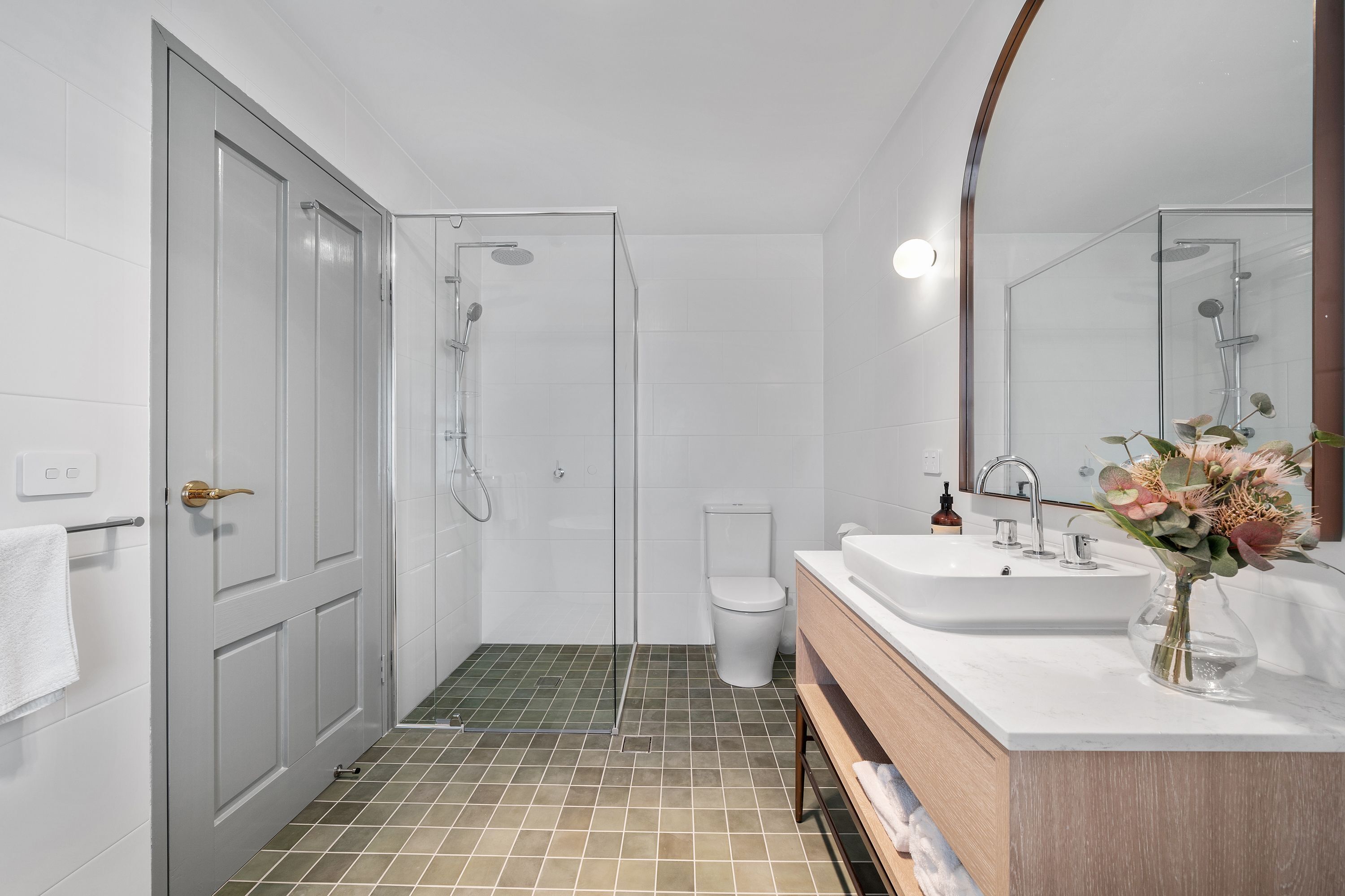 designer toiletries, hair dryer, dressing gowns, towels