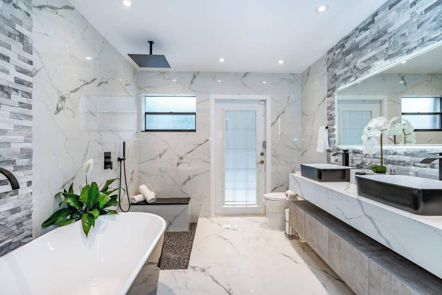 Bathtub, hair dryer, towels