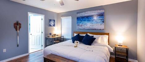 4 bedrooms, desk, iron/ironing board, travel cot