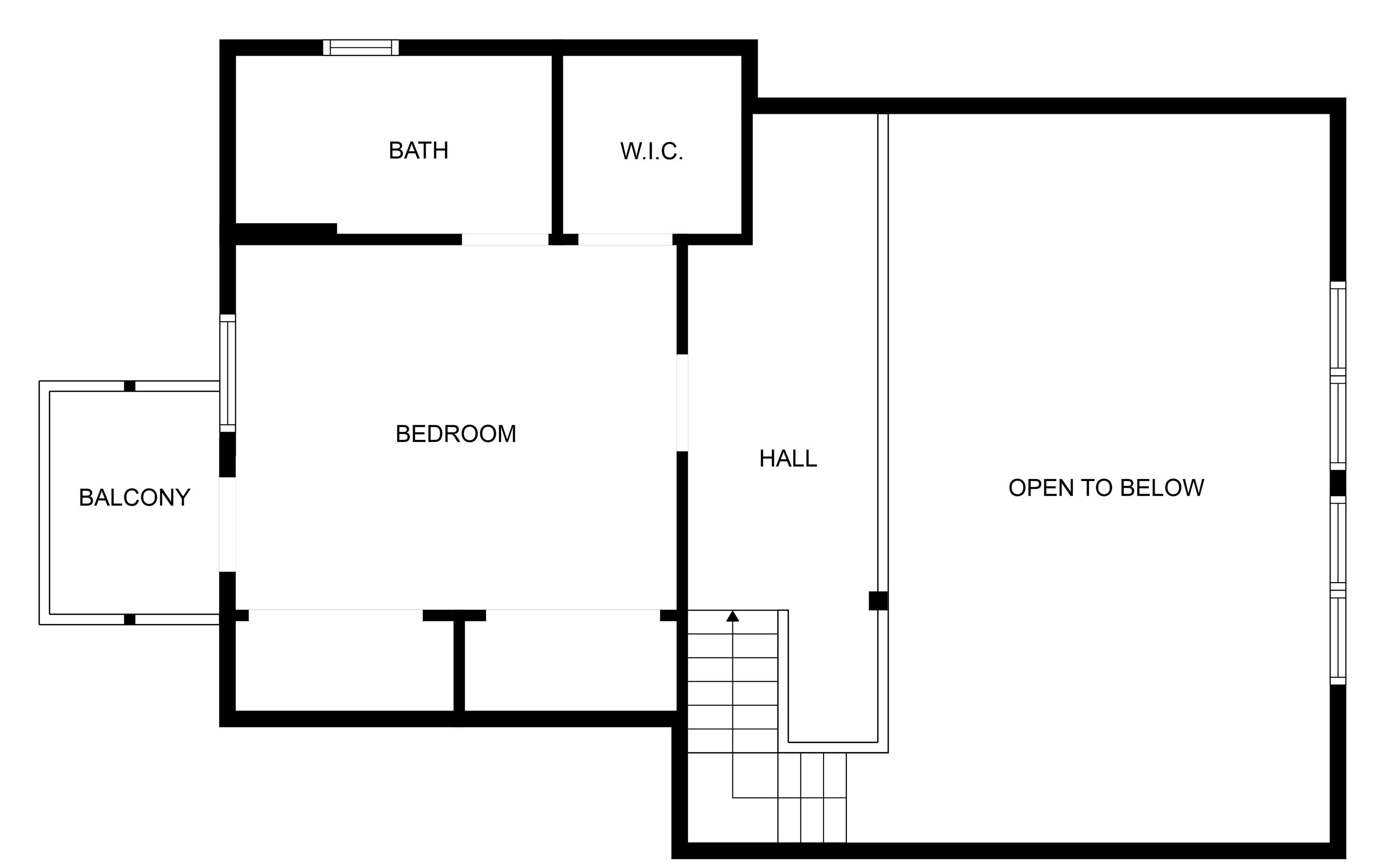 A floor plan with a bedroom, bathroom, W.I.C., balcony, and hall.