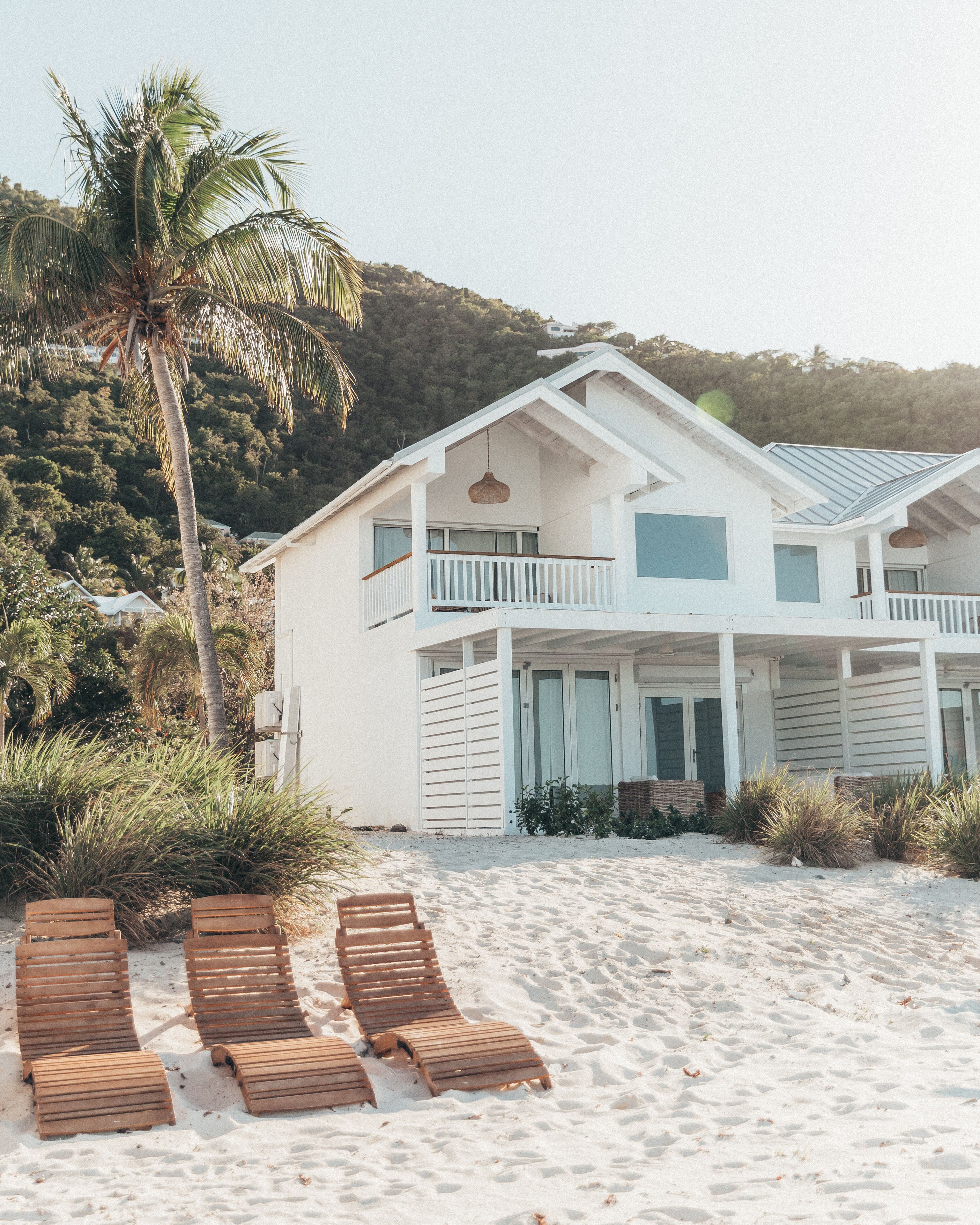 private beach, white sand, free beach cabanas, sun-loungers