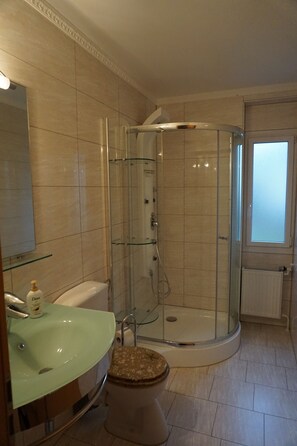 Shower, towels, soap, toilet paper - Ferienwohnung (Idar-Oberstein)