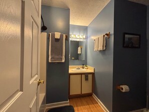 Bañera con ducha, secador de pelo