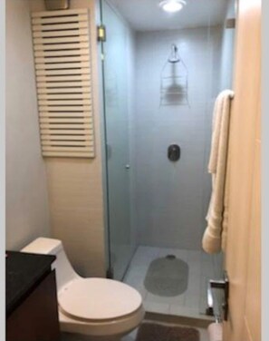Appartement Standard | Salle de bain | Douche, douche à « effet pluie », sèche-cheveux