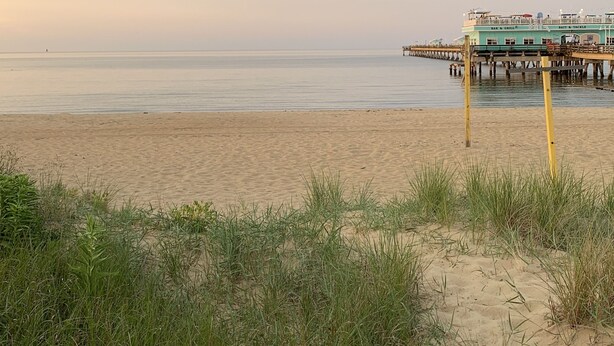 A beach with a pier and a building labeled "BART & GRILL". - Rustic Ocean View Beach House - BEST Location in Ocean View! 2 bed/1 bath House (Norfolk)